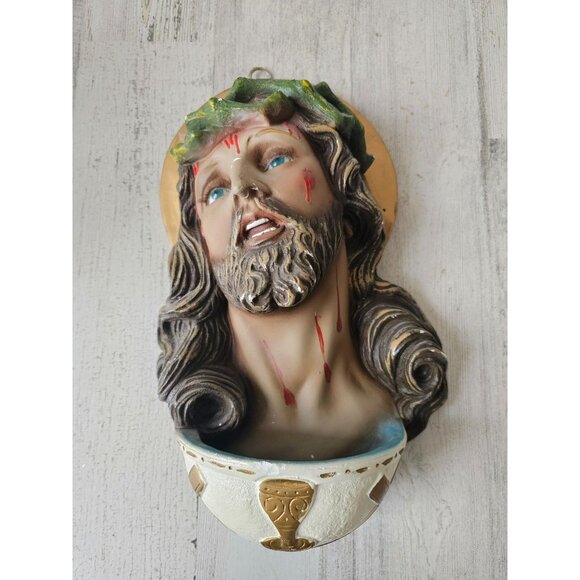 Jesus hanging vintage light up chalkware statue thorns trinket - Picture 1 of 9